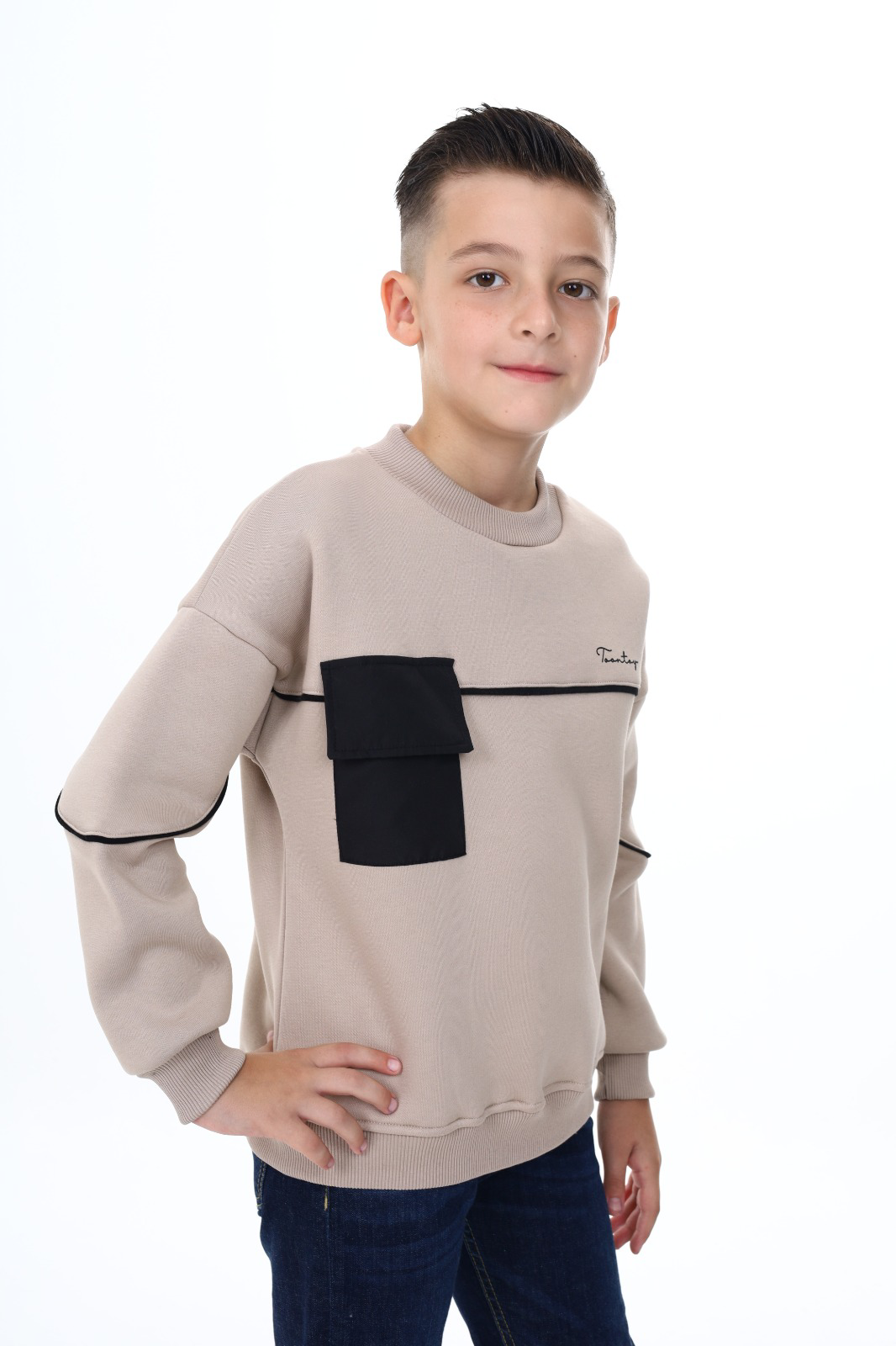 Toontoy Erkek Çocuk Cep Detaylı  Baskılı Sweatshirt