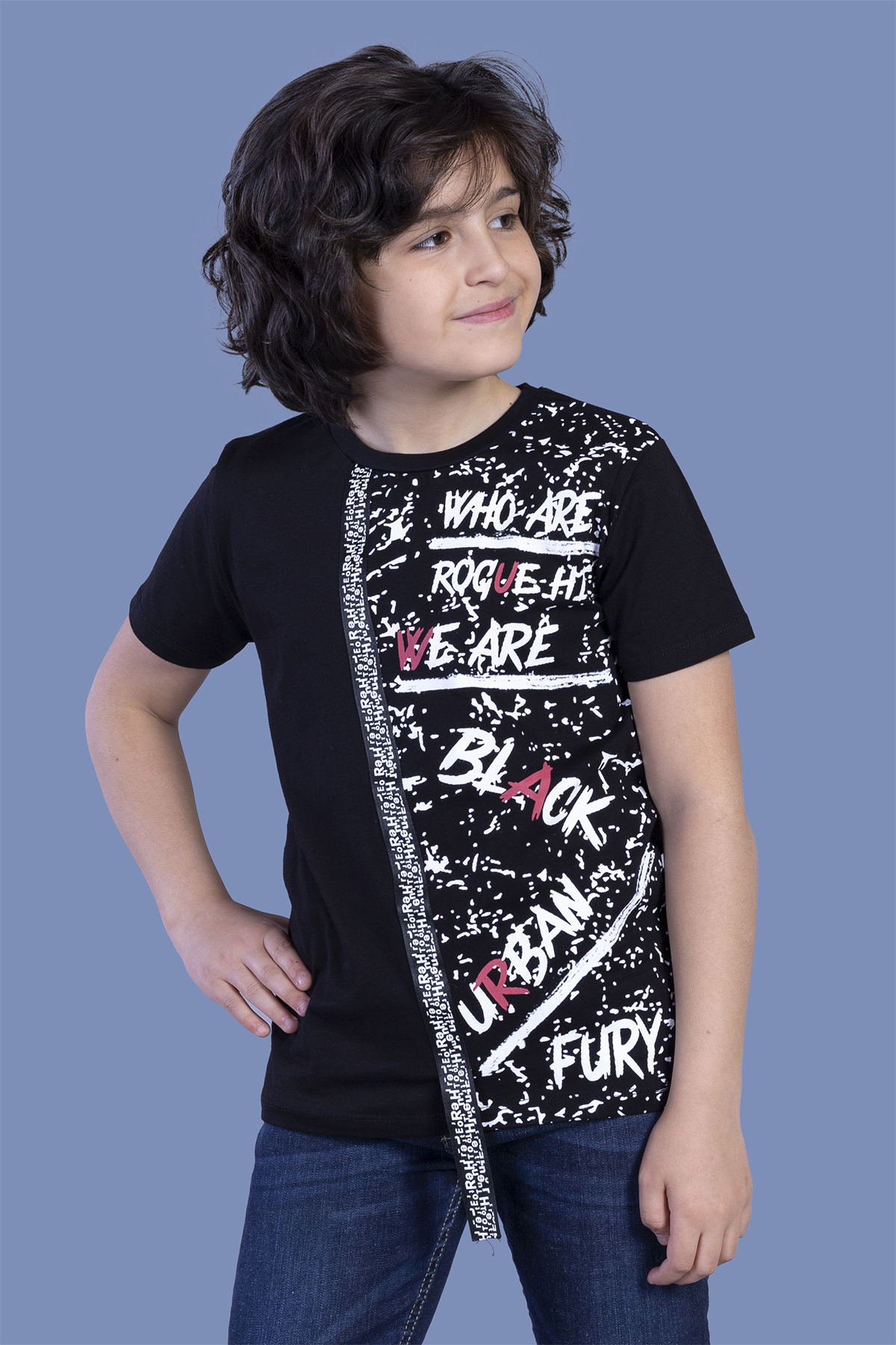 Toontoy Erkek Çocuk Şerit Detaylı Baskılı Tişört