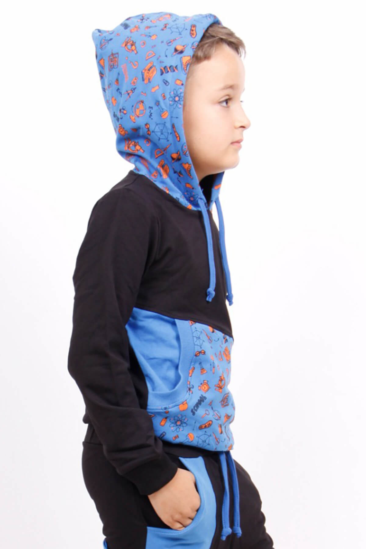 Toontoy Erkek Çocuk Kapüşonlu School Baskılı Sweathirt