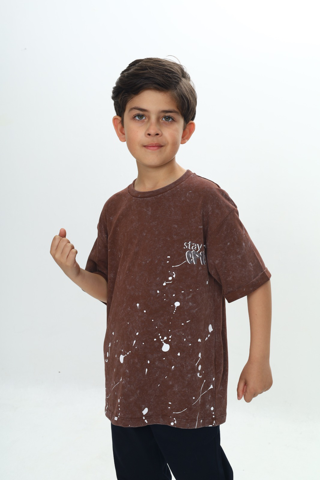 Toontoy Erkek Çocuk Yıkamalı Sıçratma Baskılı Tişört