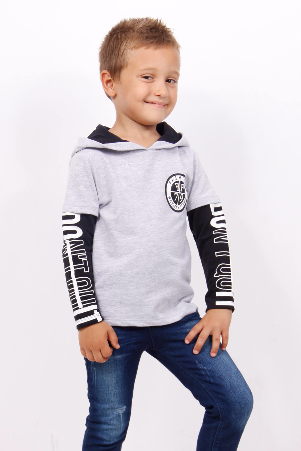 Toontoy Erkek Çocuk Kapşonlu Kolları Baskılı Sweatshirt
