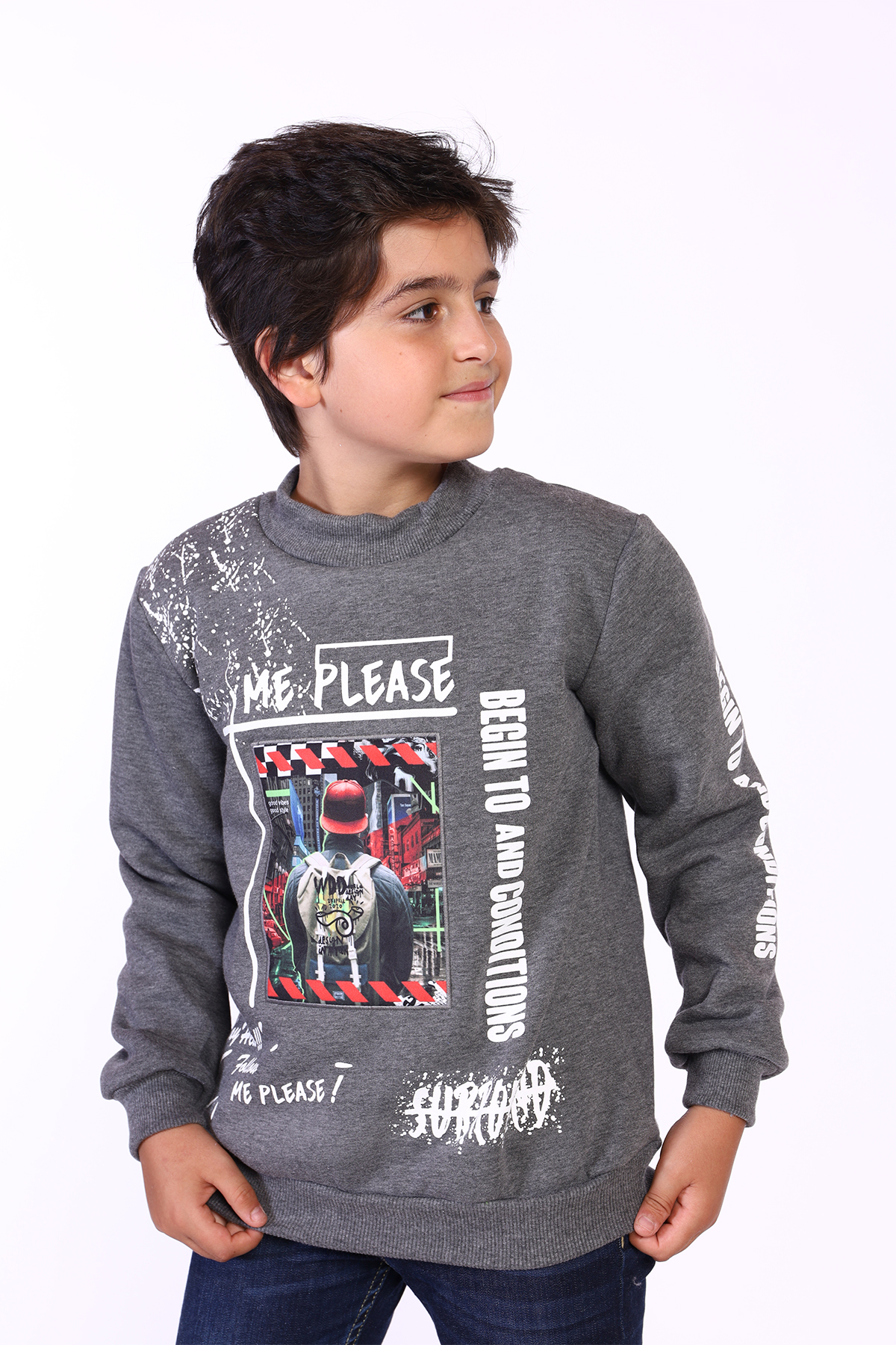 Toontoy Erkek Çocuk Balıkçı Yaka İçi Pamuklu Sweatshirt