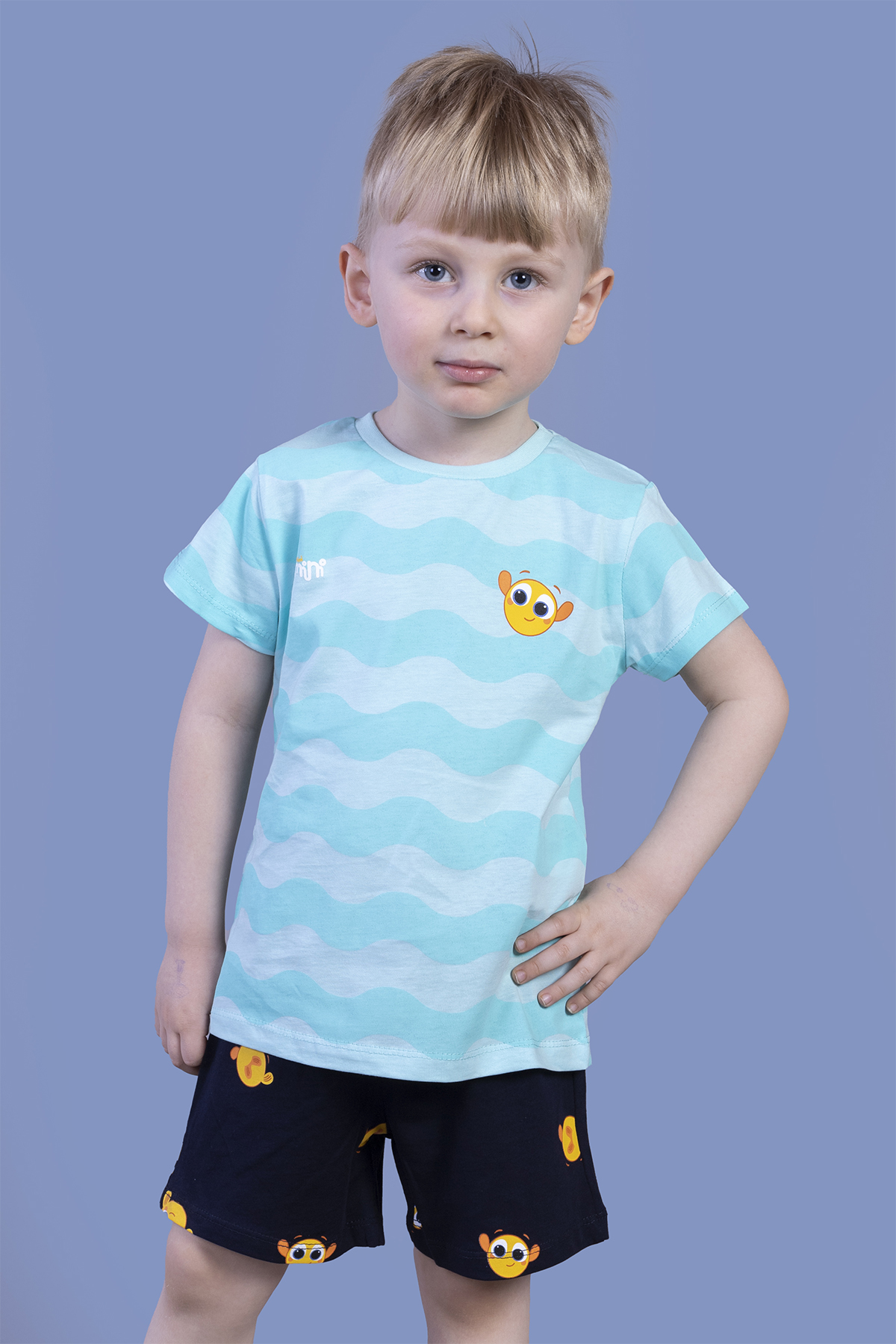 Toontoy Erkek Çocuk Dalga Desenli Şortlu Takım