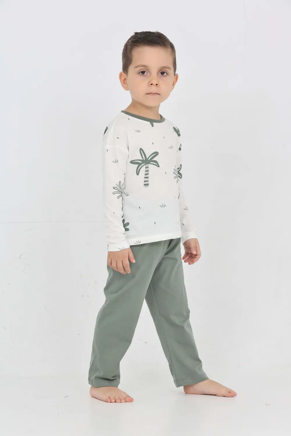 Toontoy Erkek Çocuk Palmiye Baskılı Pijama Takım