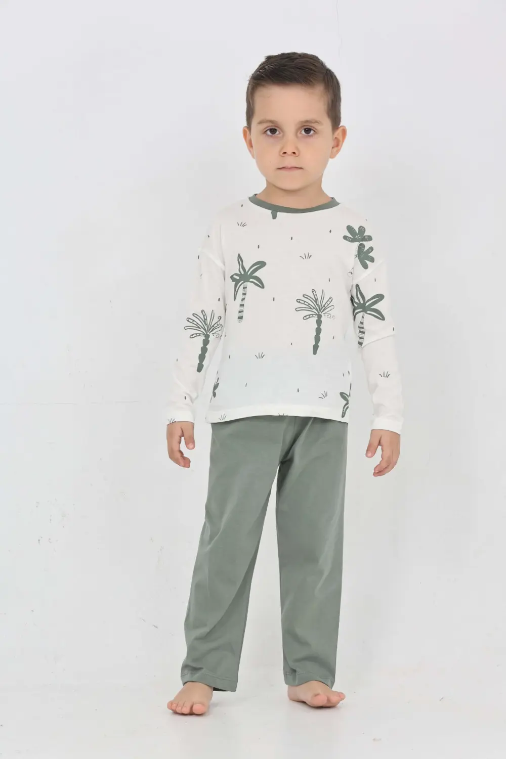 Toontoy Erkek Çocuk Palmiye Baskılı Pijama Takım