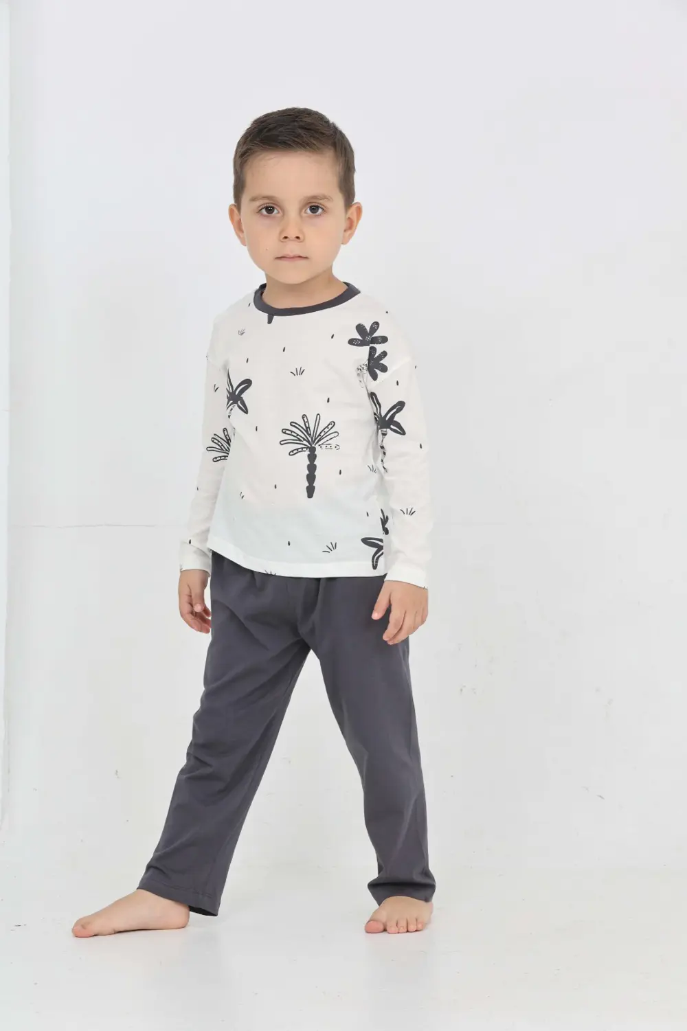 Toontoy Erkek Çocuk Palmiye Baskılı Pijama Takım