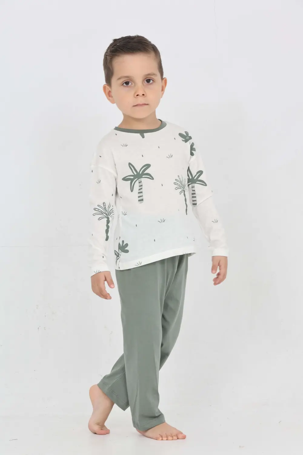 Toontoy Erkek Çocuk Palmiye Baskılı Pijama Takım