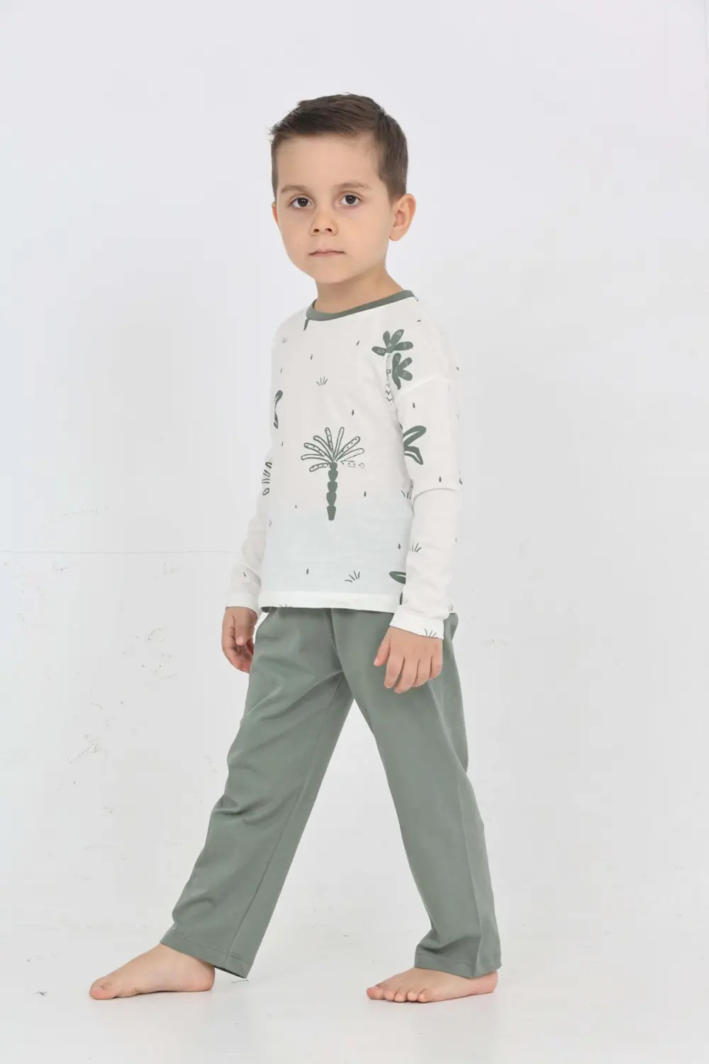 Toontoy Erkek Çocuk Palmiye Baskılı Pijama Takım
