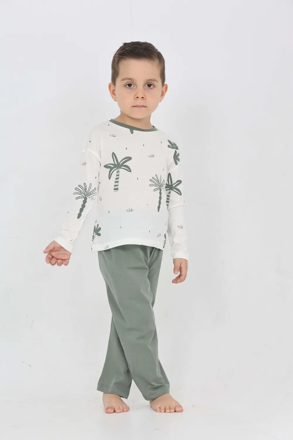 Toontoy Erkek Çocuk Palmiye Baskılı Pijama Takım