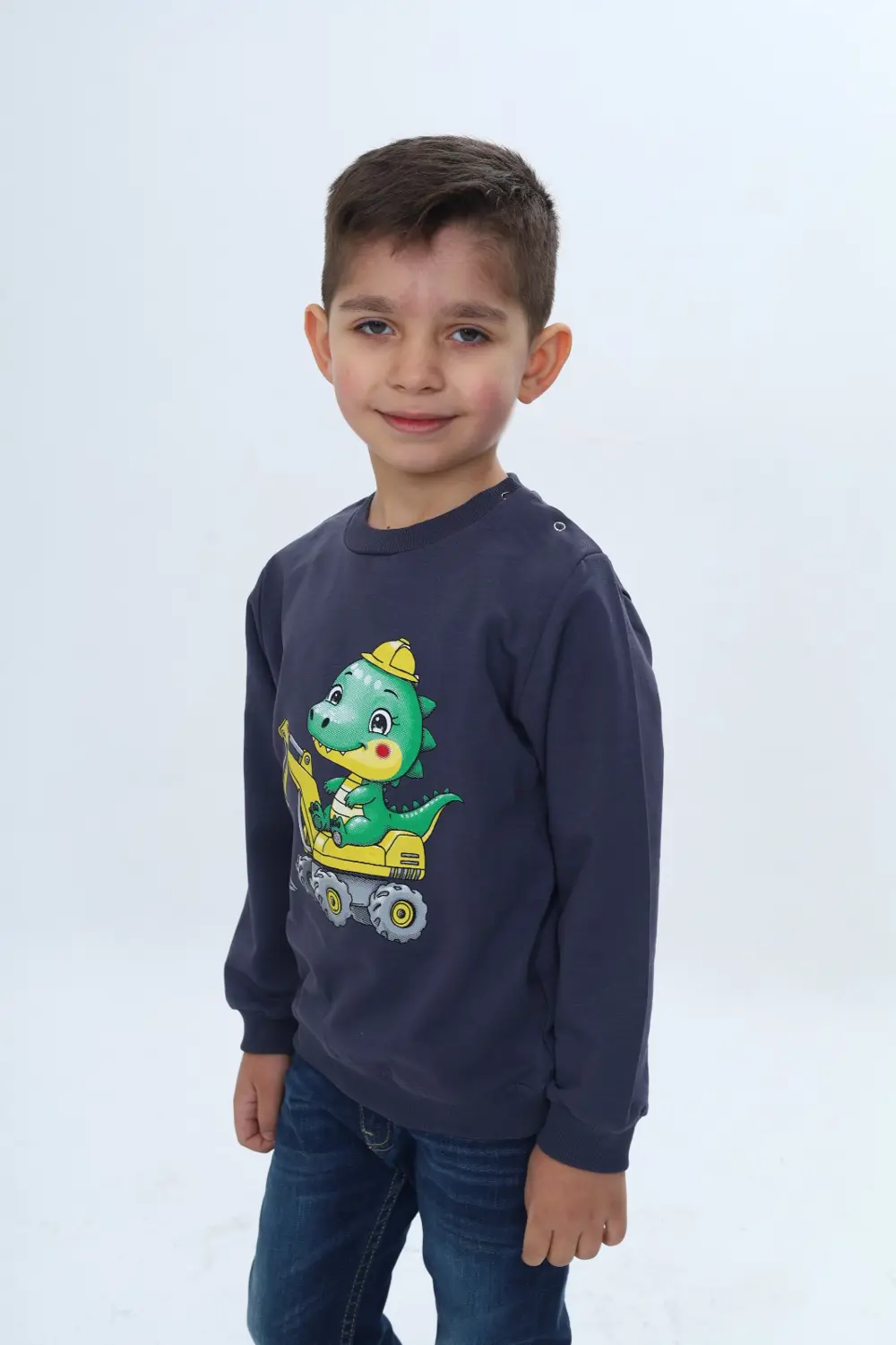 Toontoy Erkek Çocuk Relax Fit Bisiklet Yaka Omuzu Çıtçıtlı Baskıl