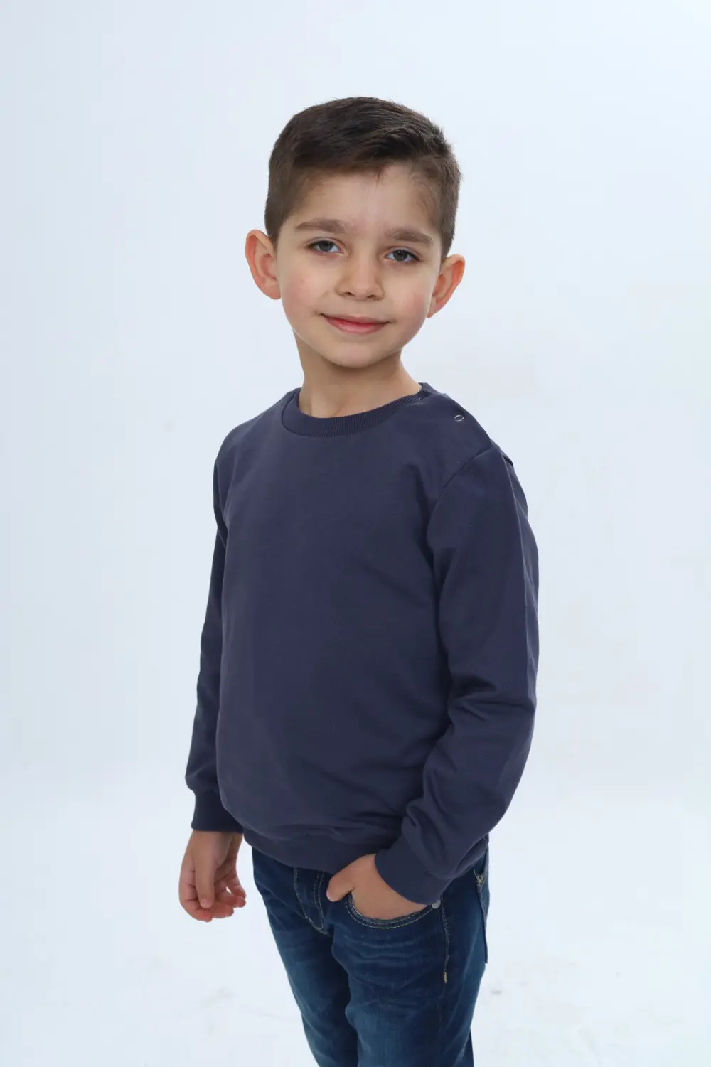 Toontoy Erkek Çocuk Relax Fit Bisiklet Yaka Omuzu Çıtçıtlı Sweats