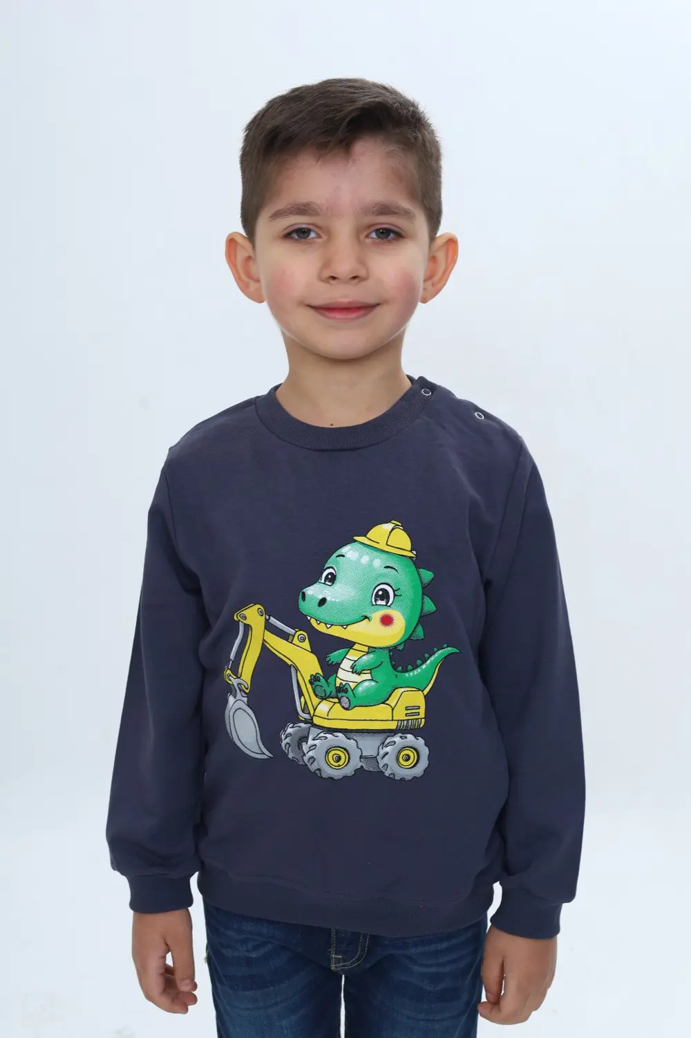 Toontoy Erkek Çocuk Relax Fit Bisiklet Yaka Omuzu Çıtçıtlı Baskıl