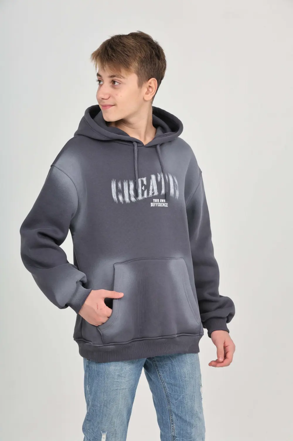 Toontoy Erkek Çocuk Relax Fit Kapüşonlu Cepli Baskılı Sweatshirt