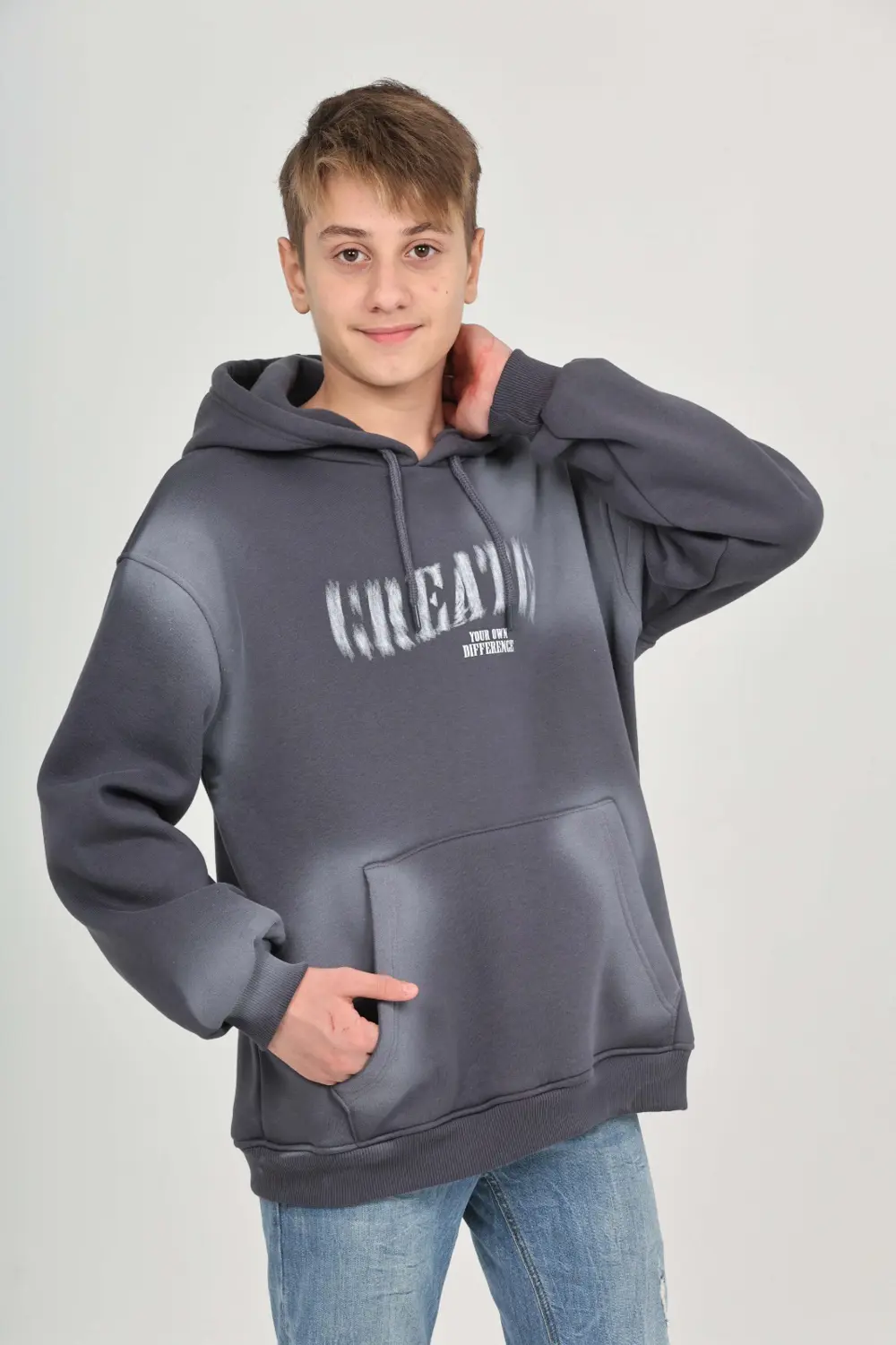 Toontoy Erkek Çocuk Relax Fit Kapüşonlu Cepli Baskılı Sweatshirt