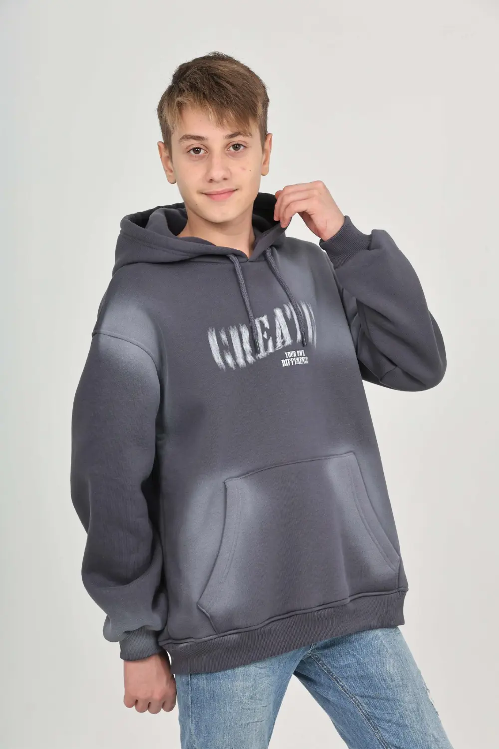 Toontoy Erkek Çocuk Relax Fit Kapüşonlu Cepli Baskılı Sweatshirt