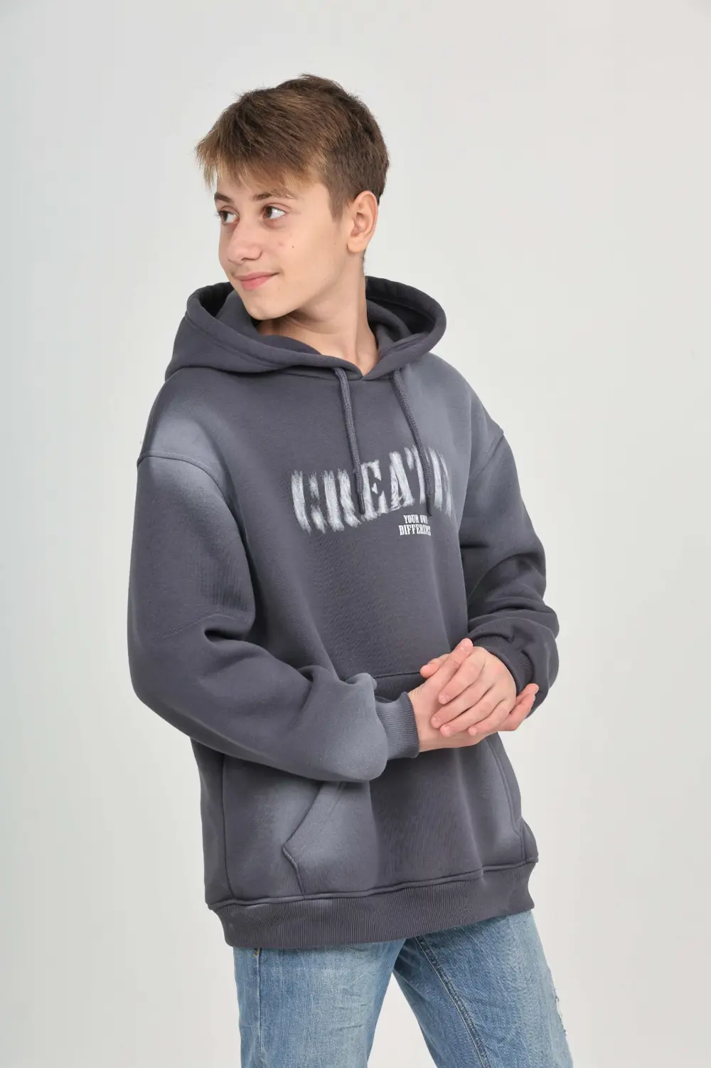 Toontoy Erkek Çocuk Relax Fit Kapüşonlu Cepli Baskılı Sweatshirt