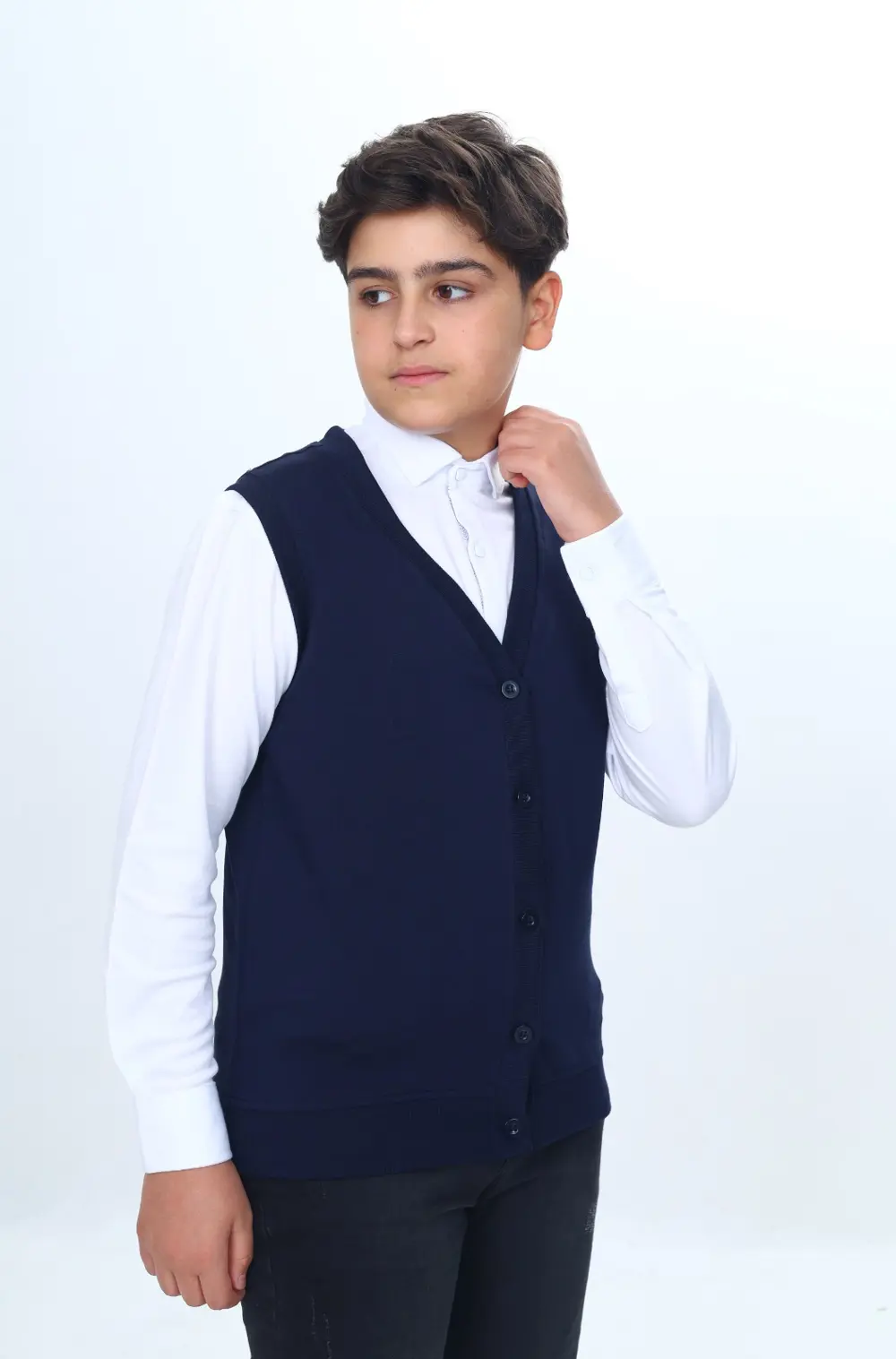 Toontoy  Erkek Çocuk  V Yaka Düğmeli Triko Okul Yeleği