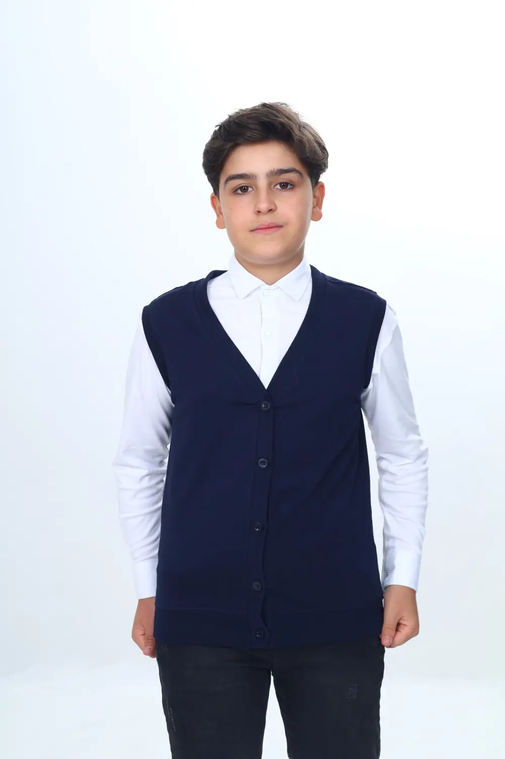 Toontoy  Erkek Çocuk  V Yaka Düğmeli Triko Okul Yeleği