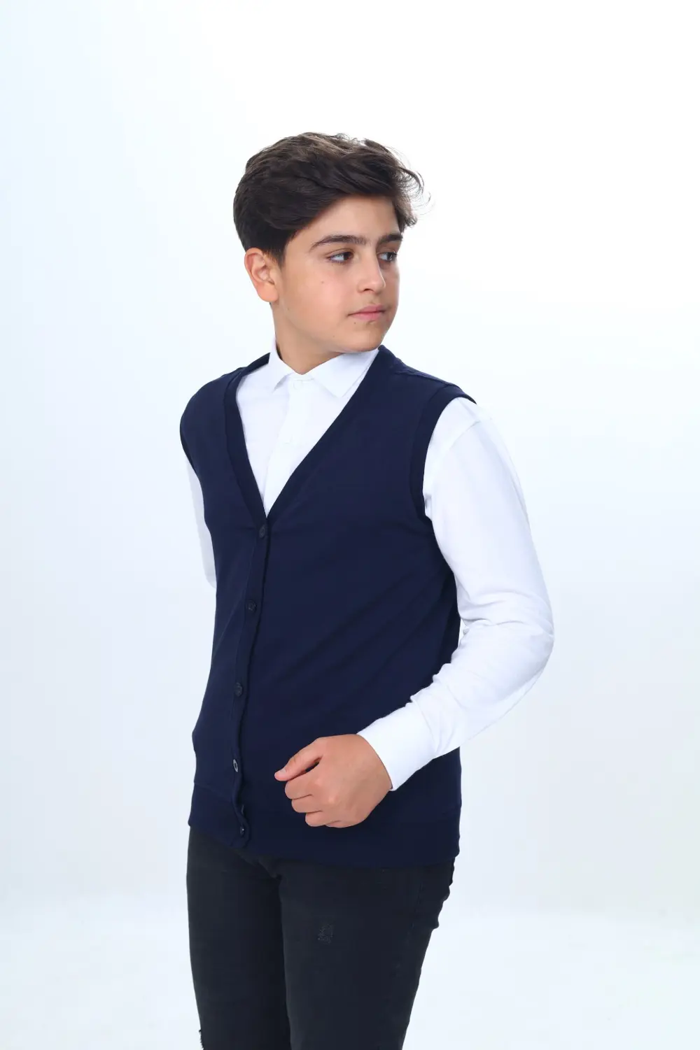 Toontoy  Erkek Çocuk  V Yaka Düğmeli Triko Okul Yeleği