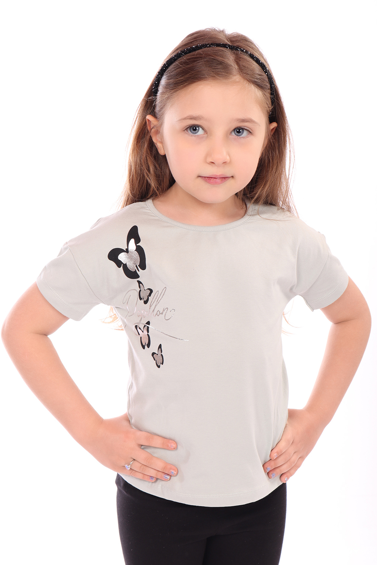 Toontoy Kız Bebek Varaklı Kelebek Baskılı Tişört