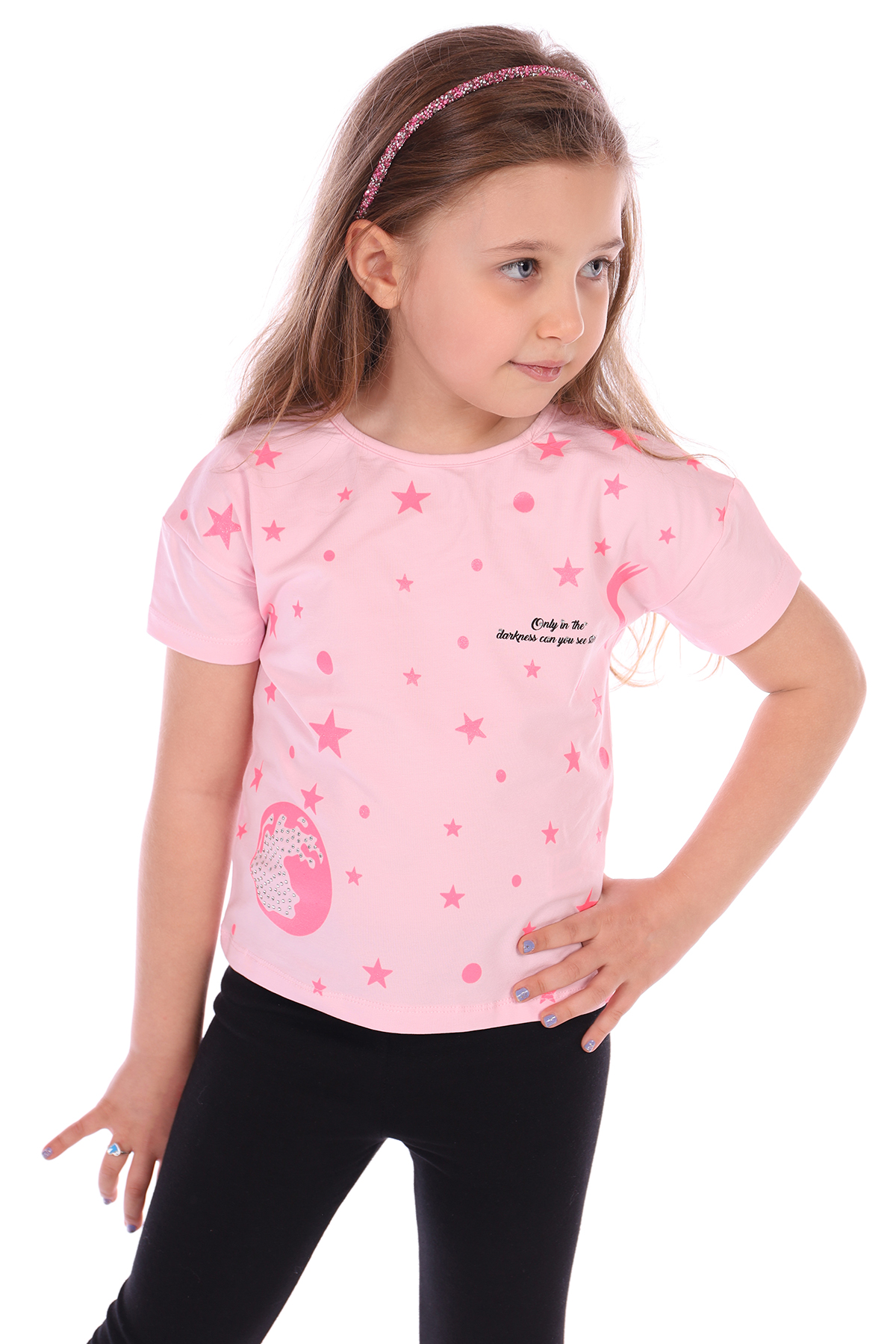Toontoy Kız Bebek Önü Simli Yıldız Baskılı Tişört