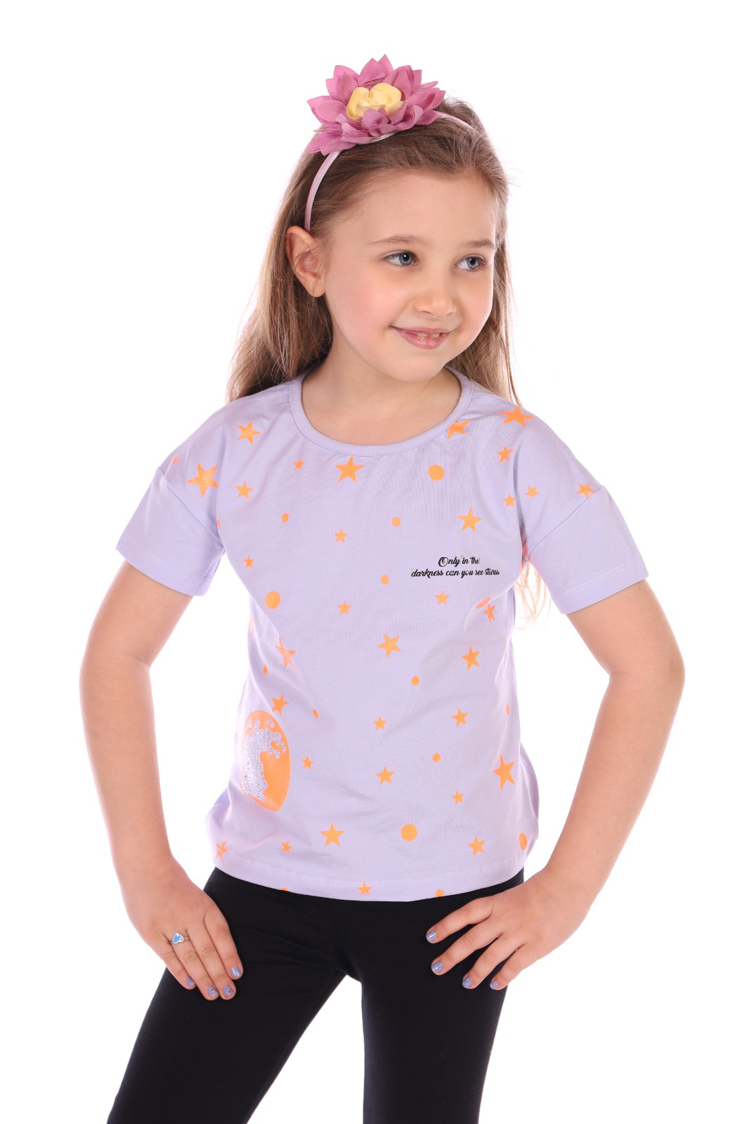 Toontoy Kız Bebek Önü Simli Yıldız Baskılı Tişört