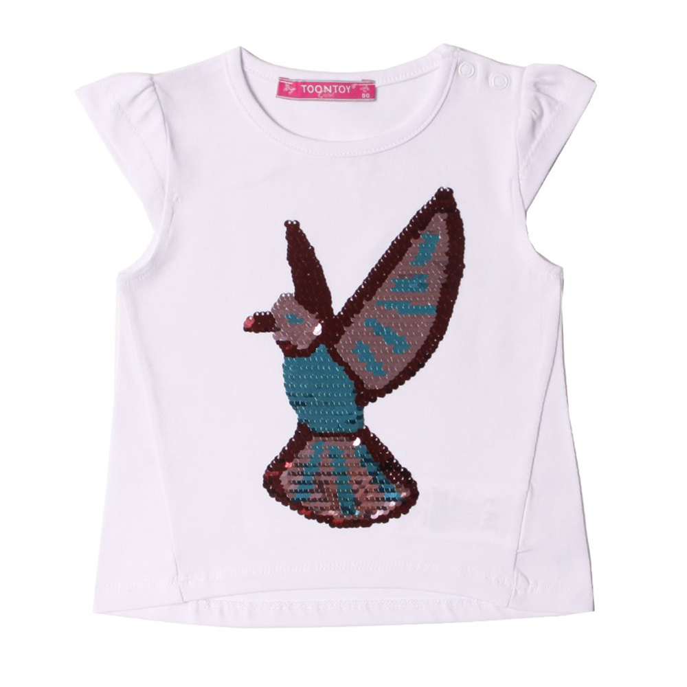 Toontoy Kız Bebek Tişört Pullu Kuş Baskı