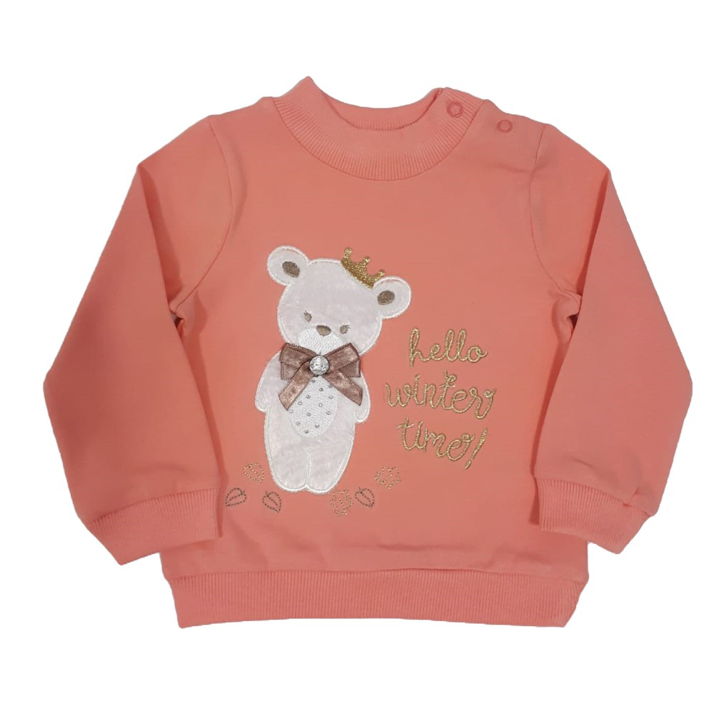 Toontoy Kız Bebek Ayıcık Nakışlı İnce Penye Tişört