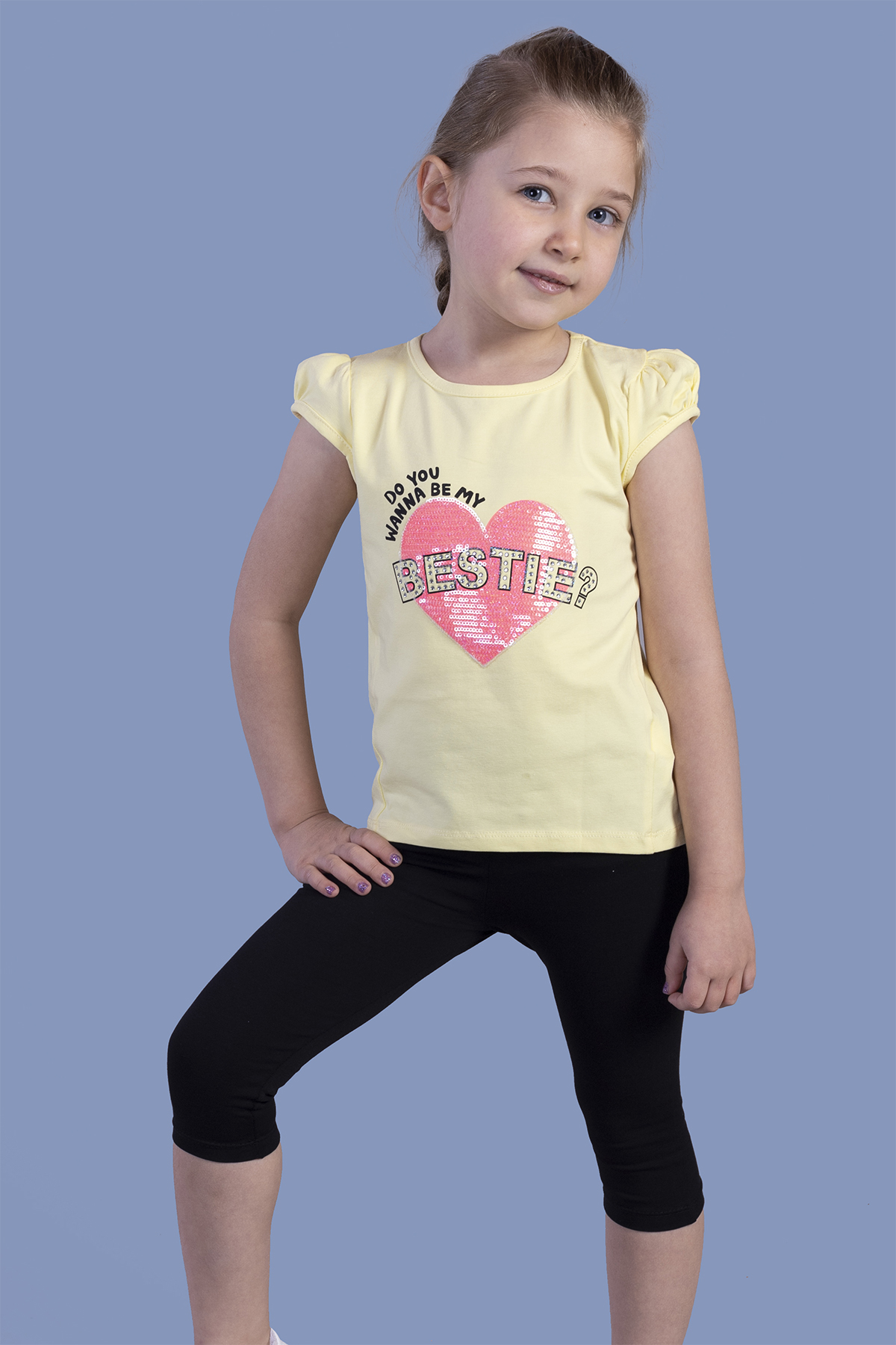 Toontoy  Kız Bestie Baskılı Pul İşlemeli Taytlı Takım