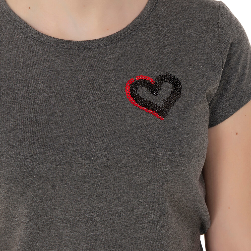 Toontoy  Kız Çocuk T-Shirt Kalp Nakışlı