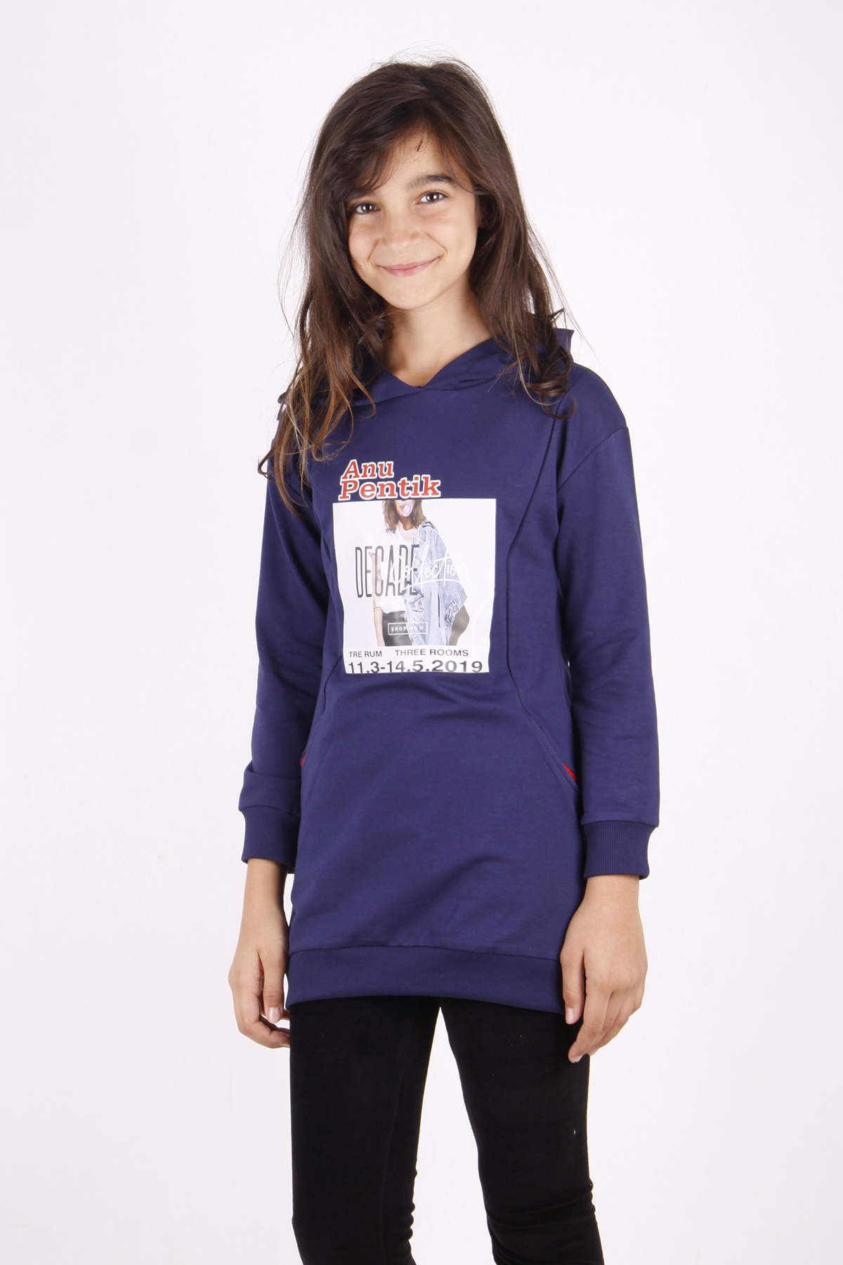 Toontoy Kız Çocuk Tarz Kız Baskılı Cepli Kapüşonlu Sweatshirt
