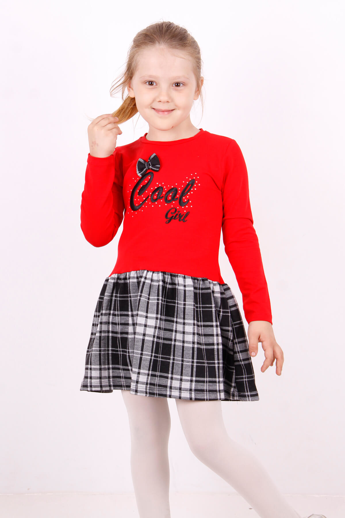 Toontoy Kız Çocuk Cool Yazı Nakışlı Elbise