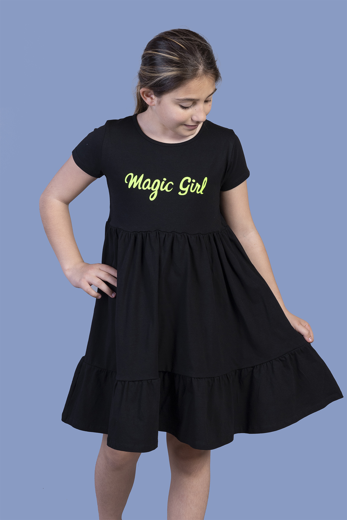 Toontoy Kız Çocuk Büzgü Detaylı Baskılı Elbise