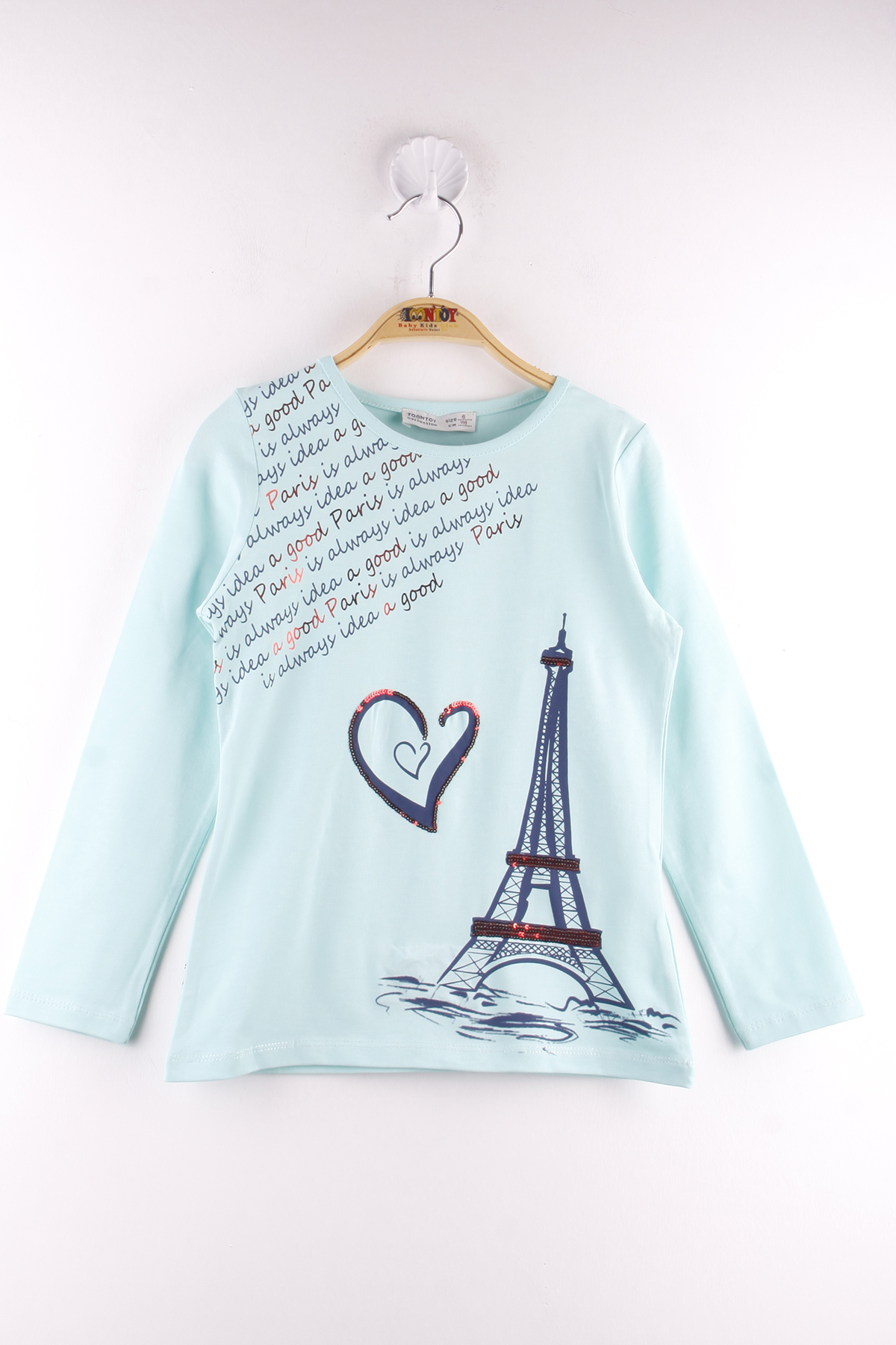 Toontoy Kız Çocuk Paris Baskılı Pul Detaylı Tişört