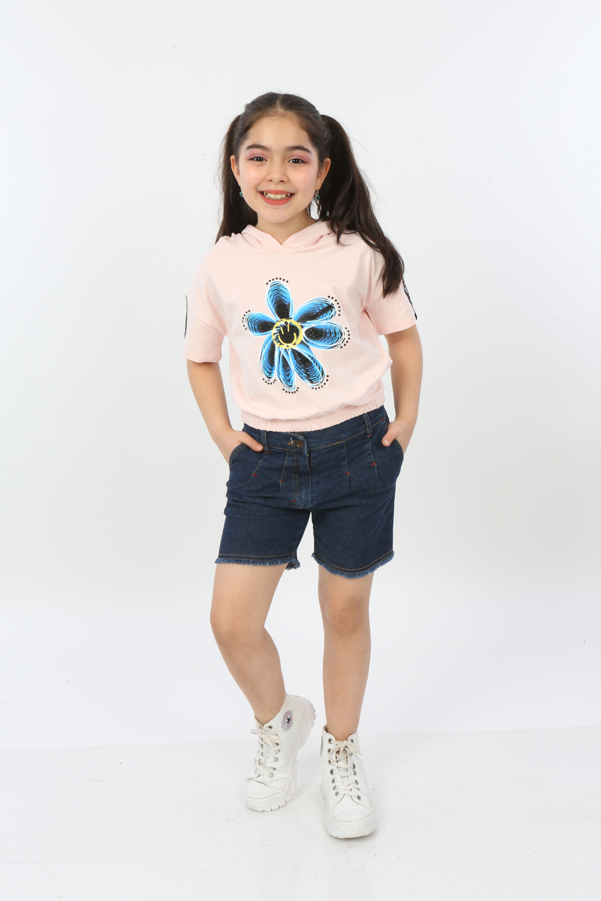 Toontoy Kız Çocuk Önü Çiçek Baskılı Tişört