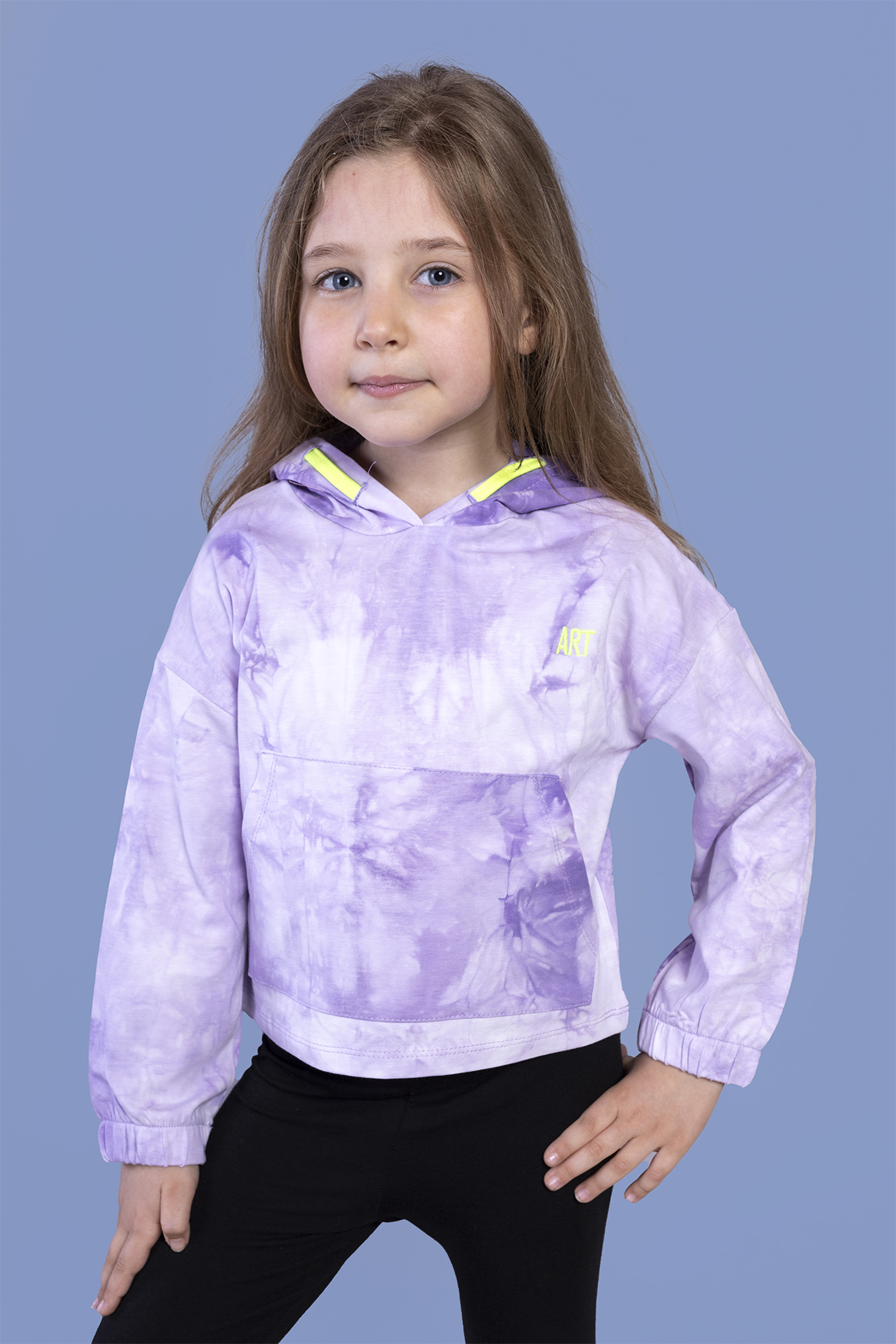 Toontoy Kız Çocuk Batik Desenli Kapüşonlu Sweatshirt