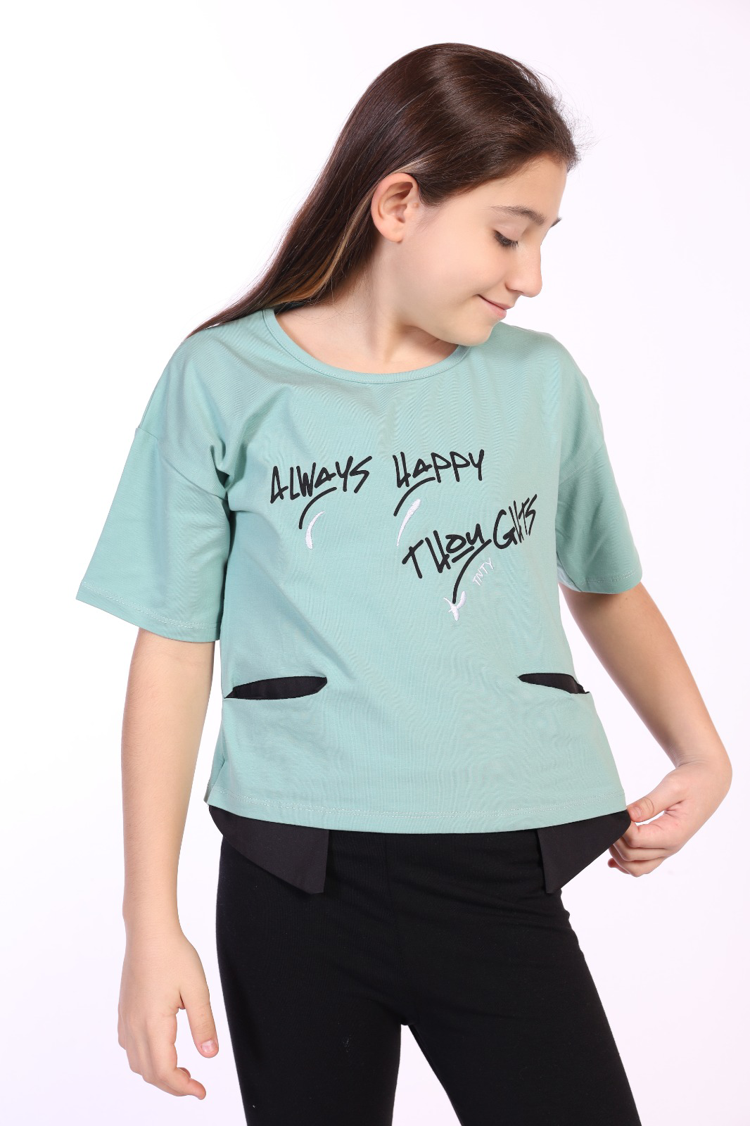 Toontoy Kız Çocuk Always Happy Baskılı Tişört