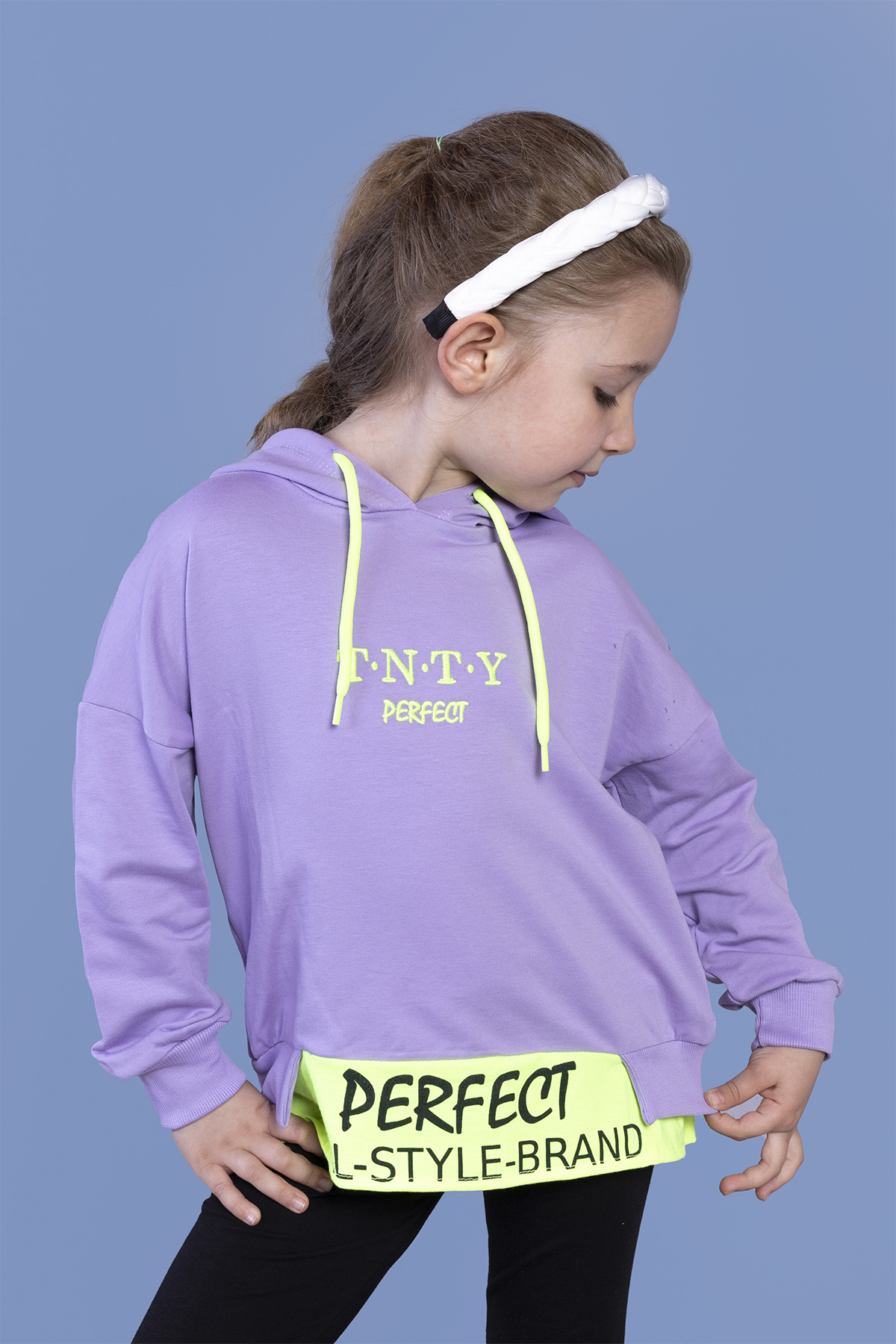 Toontoy Kız Çocuk  Kapüşonlu Garni Detaylı Baskılı Sweatshirt