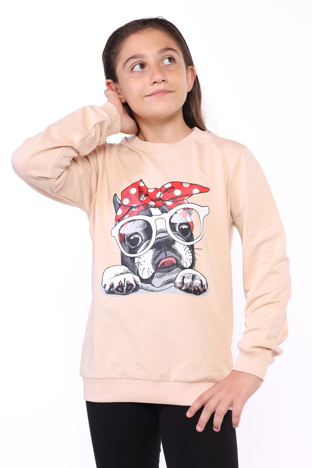 Toontoy Kız Çocuk Köpek Figür Baskılı Sweatshirt