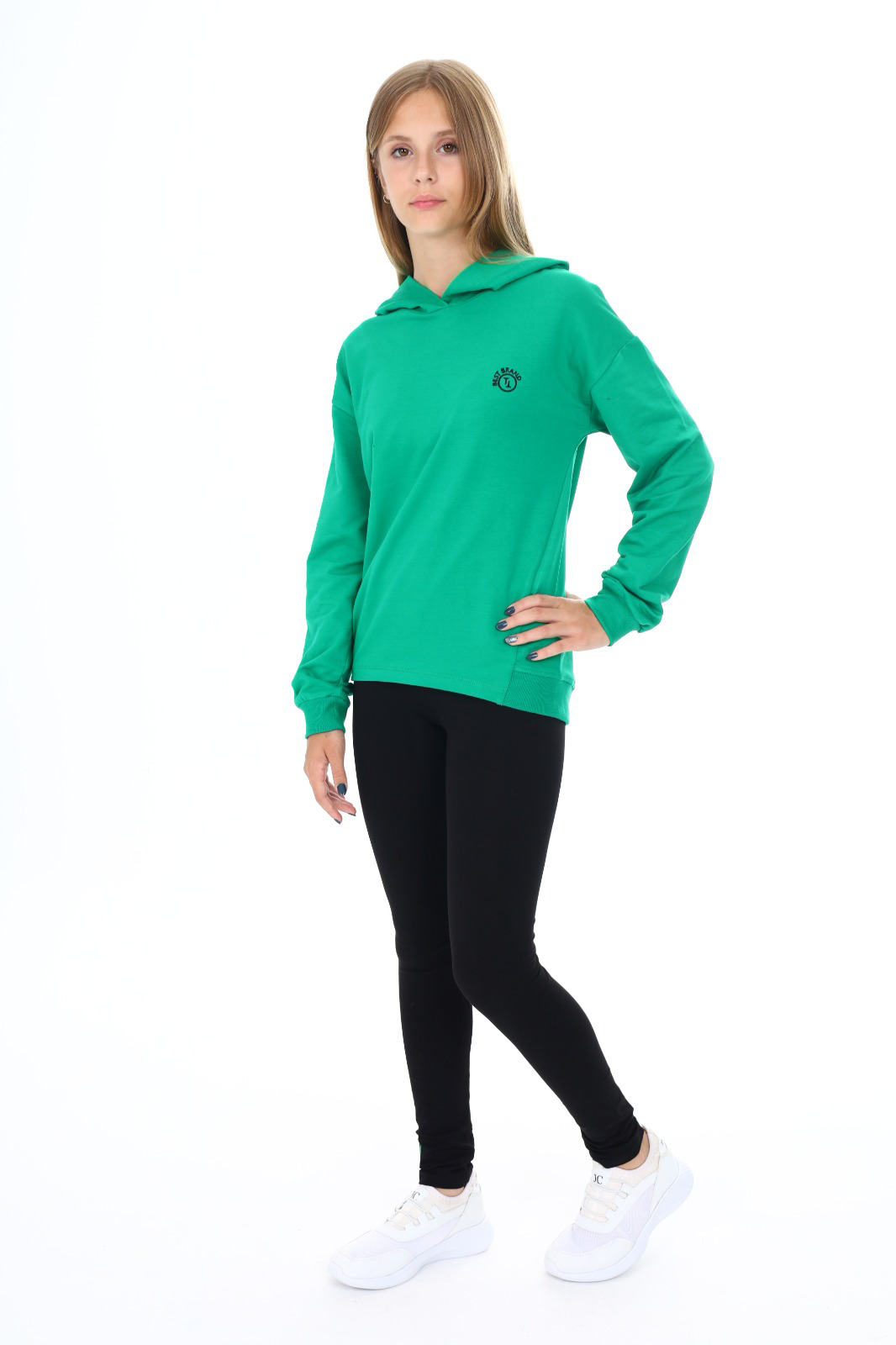 Toontoy  Kız Çocuk Kapüşonlu Best Brand Nakışlı Taytlı Takım