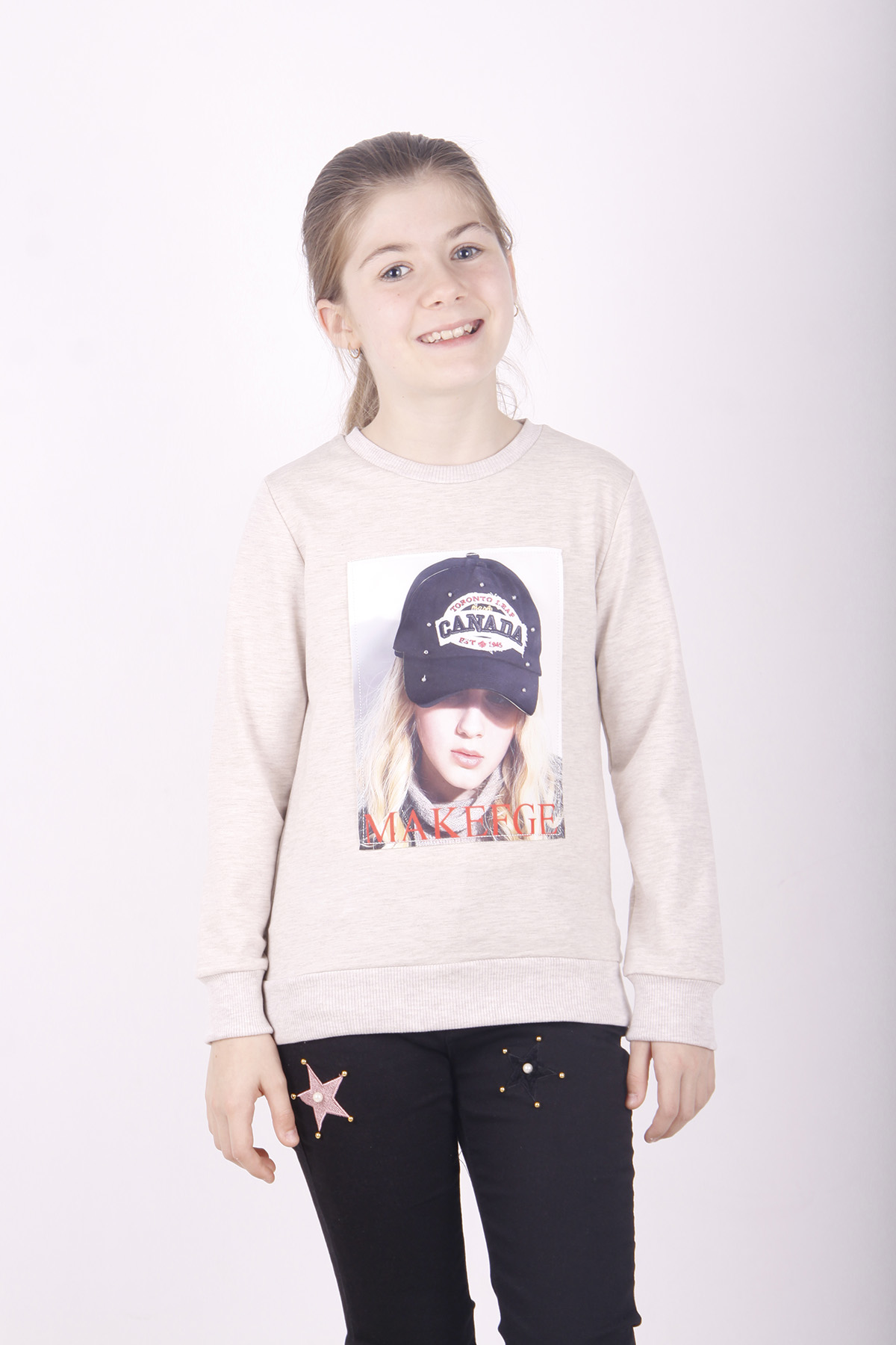 Toontoy Kız Çocuk Şapkası 3D Baskılı Sweatshirt