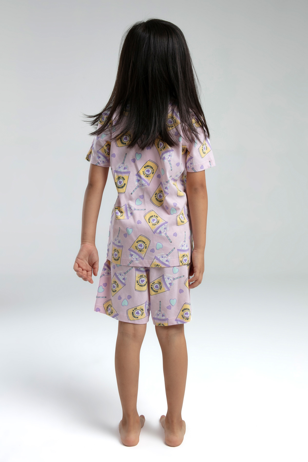 Toontoy Kız Çocuk Komple Baskılı  Düğmeli Şortlu Pijama Takım