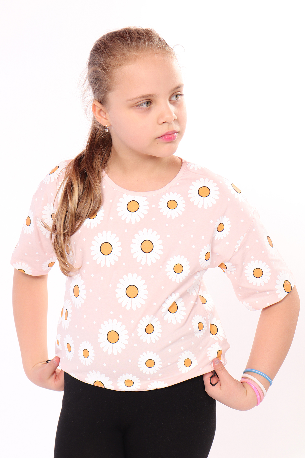 Toontoy Kız Çocuk Komple Papatya Baskılı Tişört