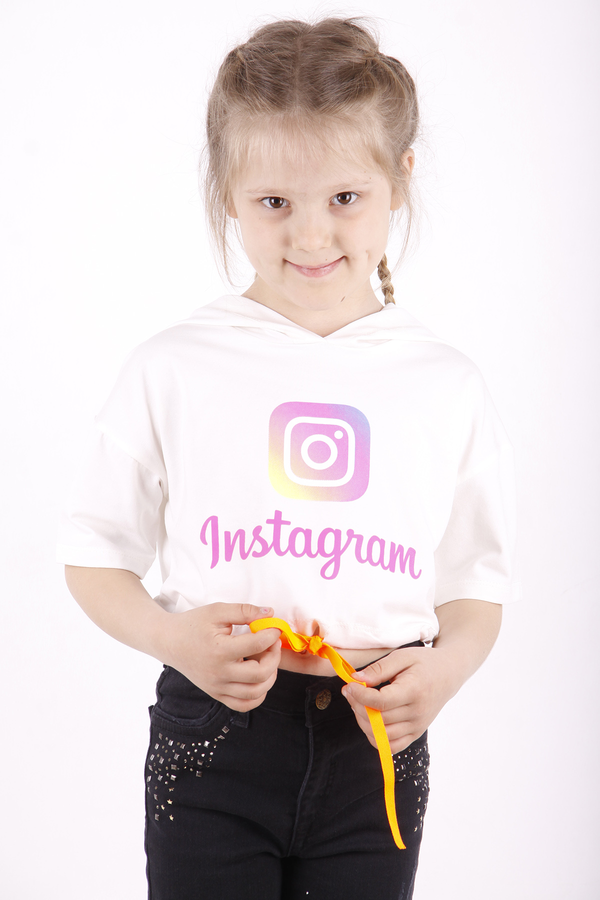 Toontoy Kız Çocuk Instagram Baskılı Kapüşonlu Tişört