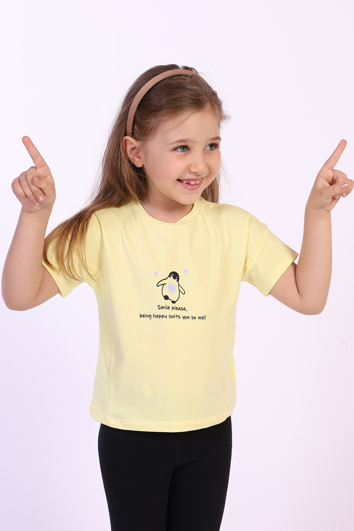 Toontoy Kız Çocuk Penguen Yazı Baskılı Tişört