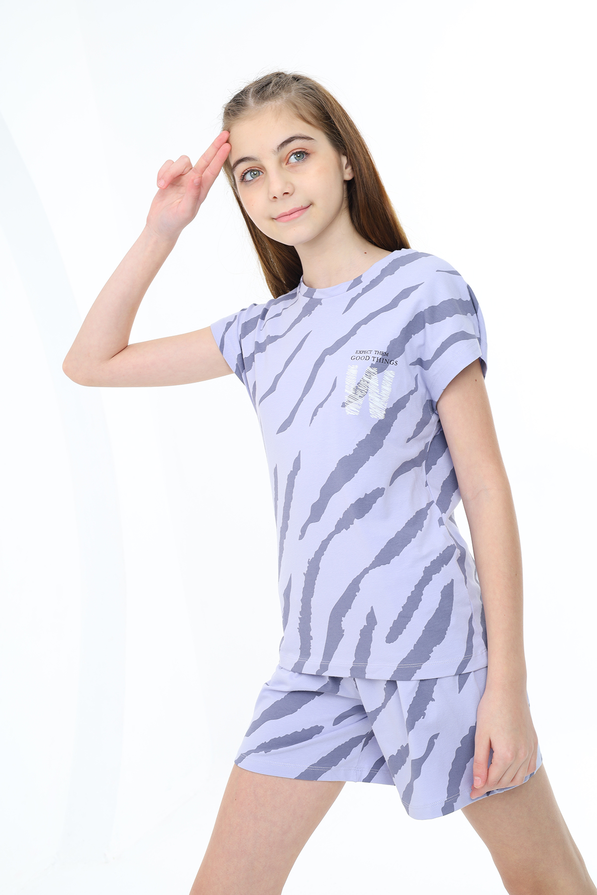 Toontoy Kız Çocuk W Yazı Baskılı Şortlu Takım