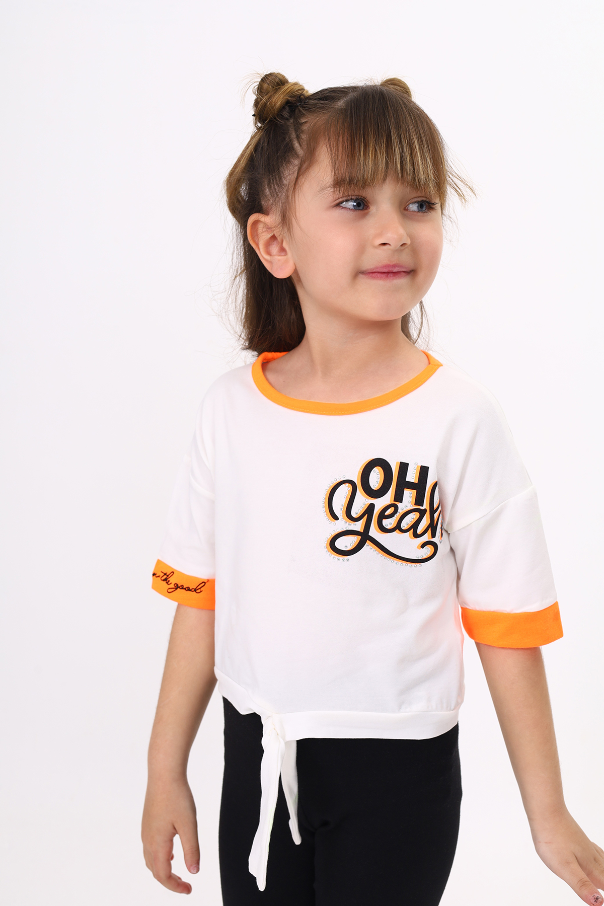 Toontoy Kız Çocuk Önü Bağlama Detaylı Baskılı Tişört