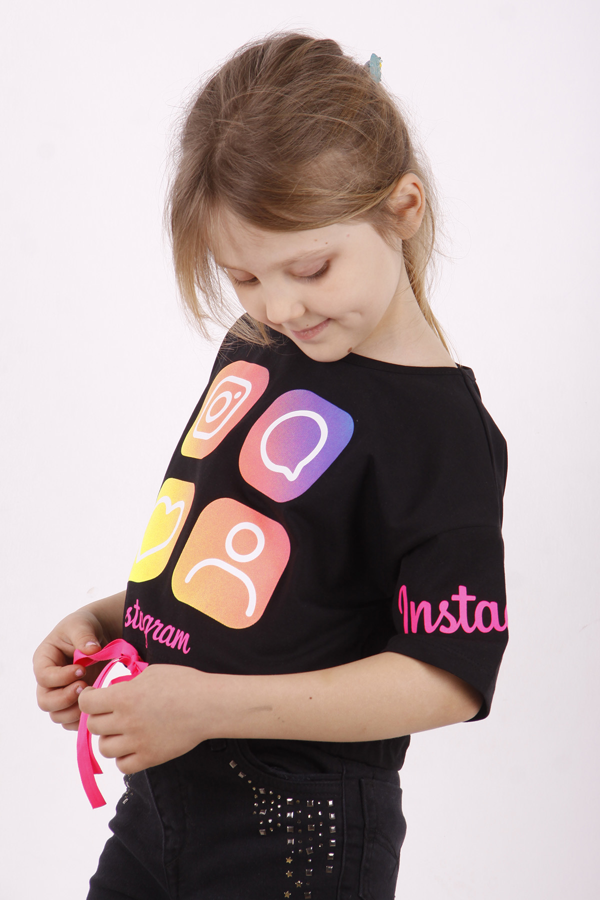 Toontoy Kız Çocuk Instagram Baskılı Crop Tişört