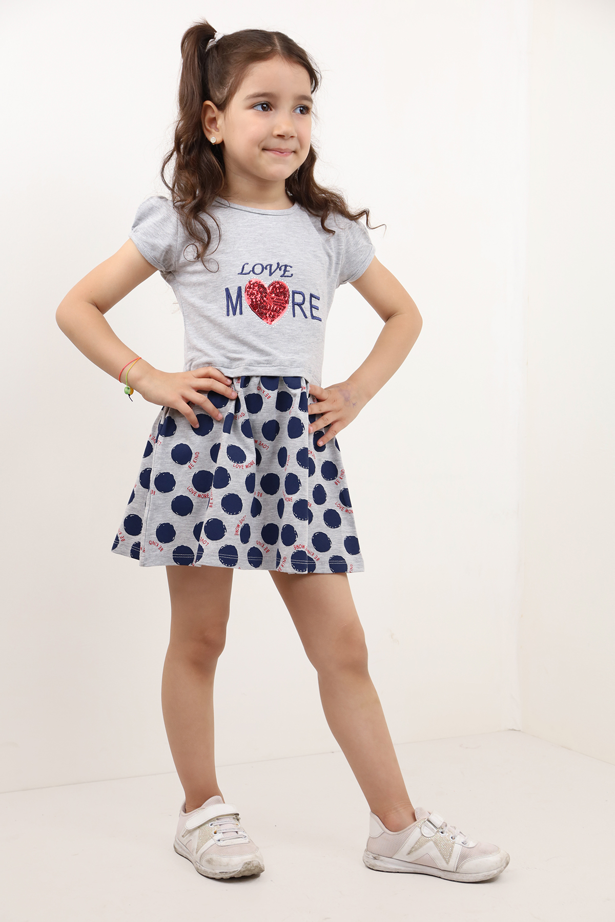 Toontoy Kız Çocuk Love Kalp Nakışlı Elbise