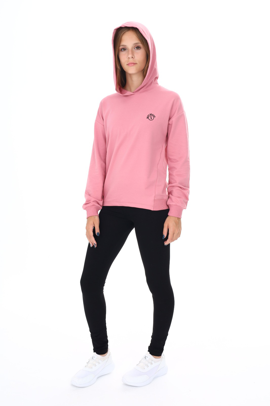 Toontoy  Kız Çocuk Kapüşonlu Best Brand Nakışlı Taytlı Takım